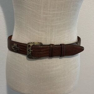 Saks Fifth Avenue Embellished Brown Genuine Leather Belt M